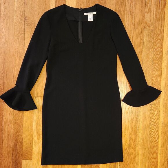 Diane Von Furstenberg DVF Chic Hazina Shift Dress U-Neck, Bell Cuffs, Black Sz 6 - Picture 5 of 10